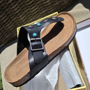 Outwoods Black Sandals with Turquoise Details Size 9
